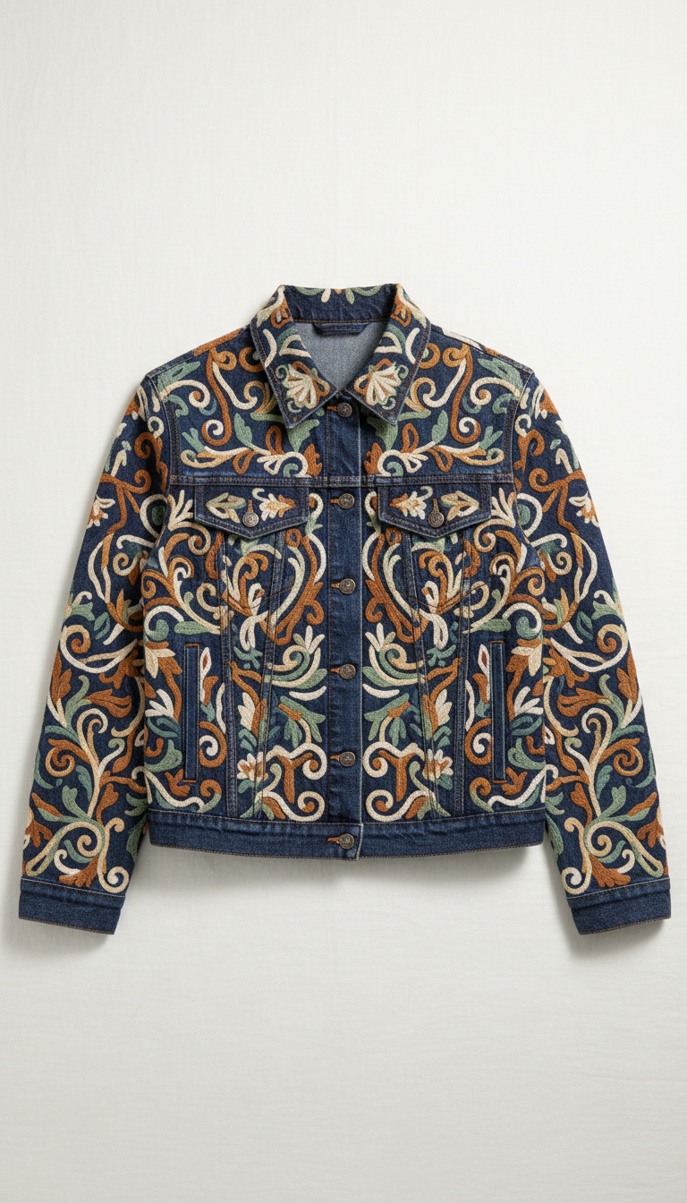 Indigo Embroidered Denim Jacket